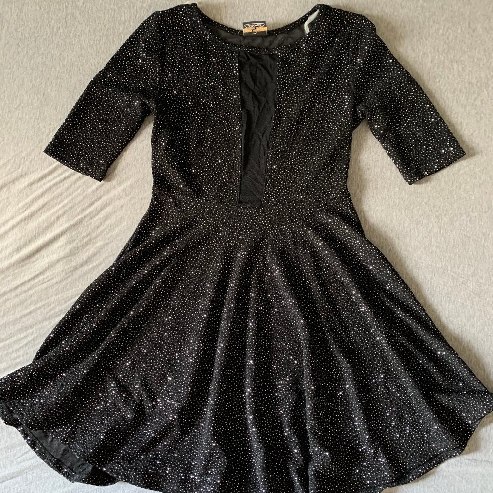 Solemio Mesh and Sparkly Skater Dress